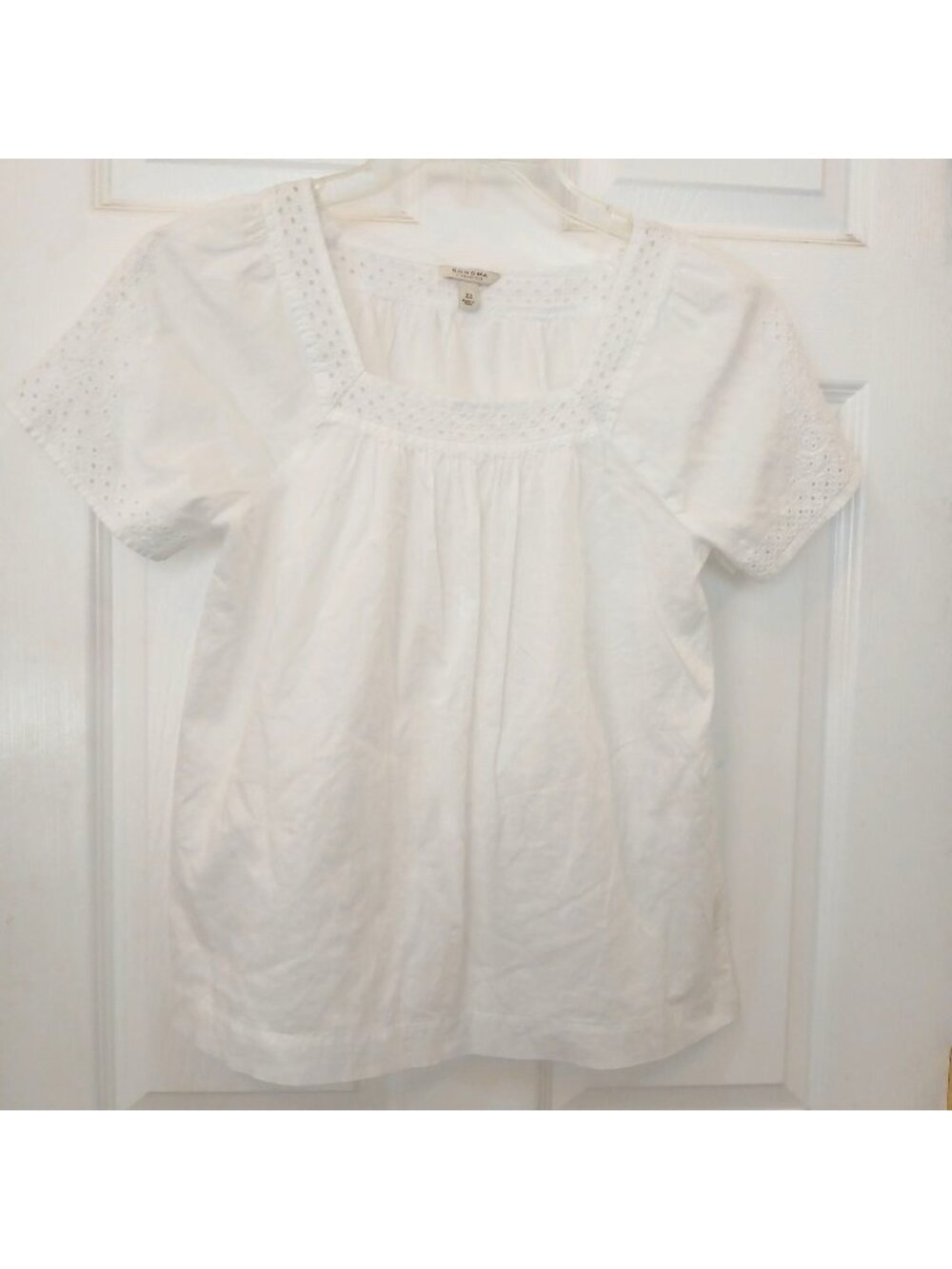 Sonoma Life + Style Womens XS Blouse White Cotton Eyelet Short Sleeve #D-47